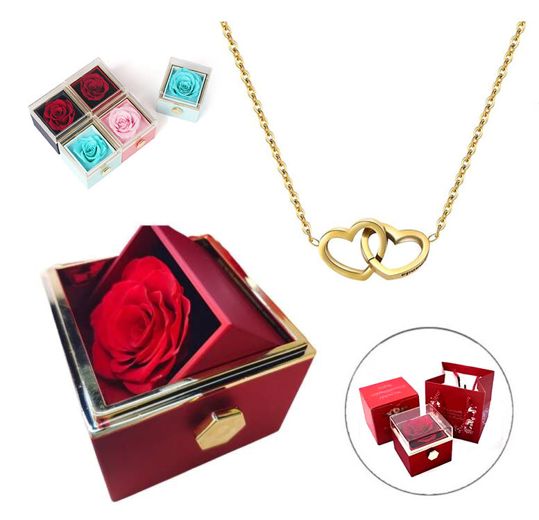 Colar Dois Corações Personalizado com Nomes + Caixa Rotativa de Brinde