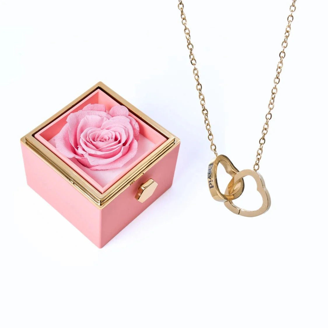 Colar Dois Corações Personalizado com Nomes + Caixa Rotativa de Brinde