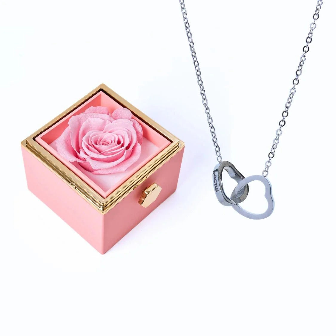 Colar Dois Corações Personalizado com Nomes + Caixa Rotativa de Brinde