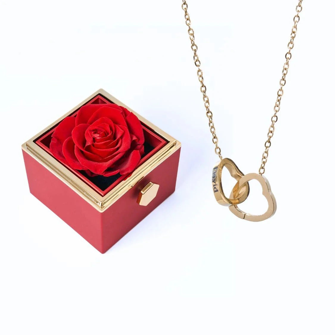 Colar Dois Corações Personalizado com Nomes + Caixa Rotativa de Brinde