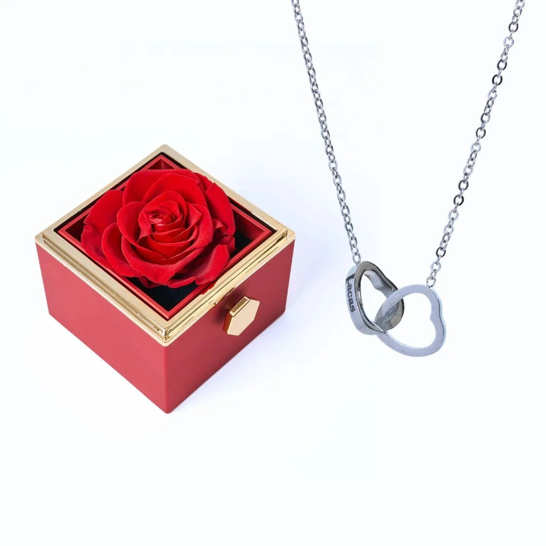 Colar Dois Corações Personalizado com Nomes + Caixa Rotativa de Brinde