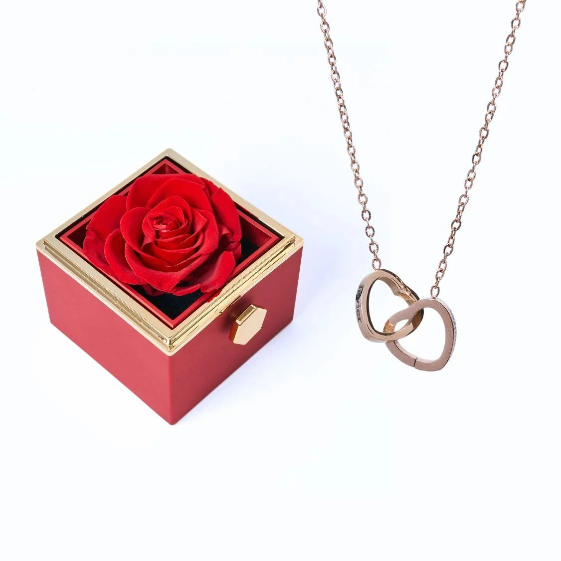 Colar Dois Corações Personalizado com Nomes + Caixa Rotativa de Brinde